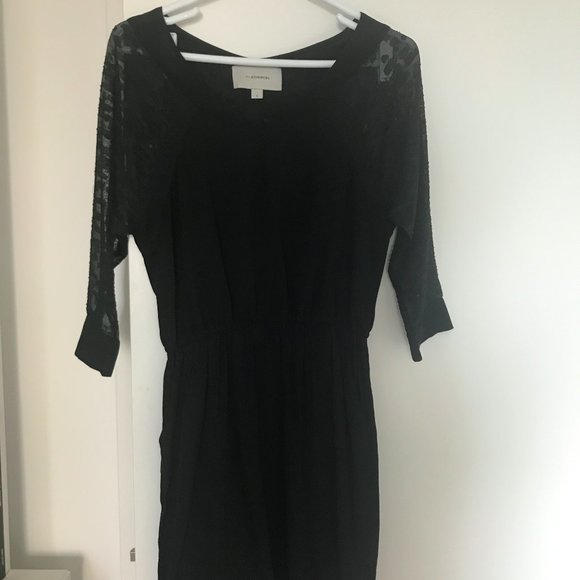 71 Stanton Jacquard Chiffon Black Dress w/ Pockets - Picture 1 of 4